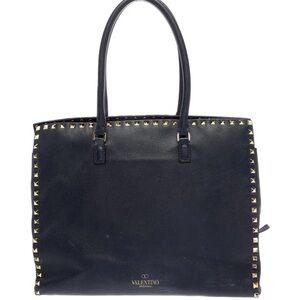 Valentino Garavani Navy Rockstud Leather Tote